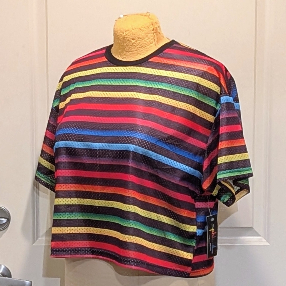 NWT Ph by The Phluid Project L LGBTQ2S+ Rainbow Jersey Fabric Crop Unisex Tee